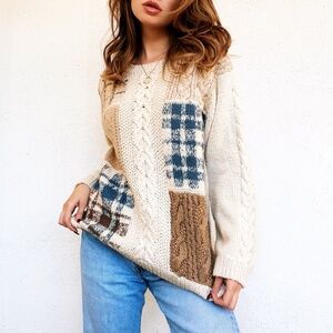 Creamy Vintage Patchwork Sweater